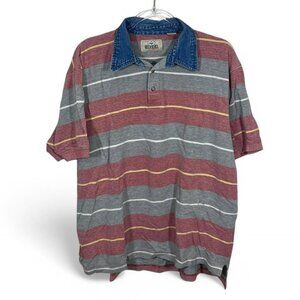 Men’s Vintage RedHead Polo Shirt Striped Denim Collar‎ Size XL